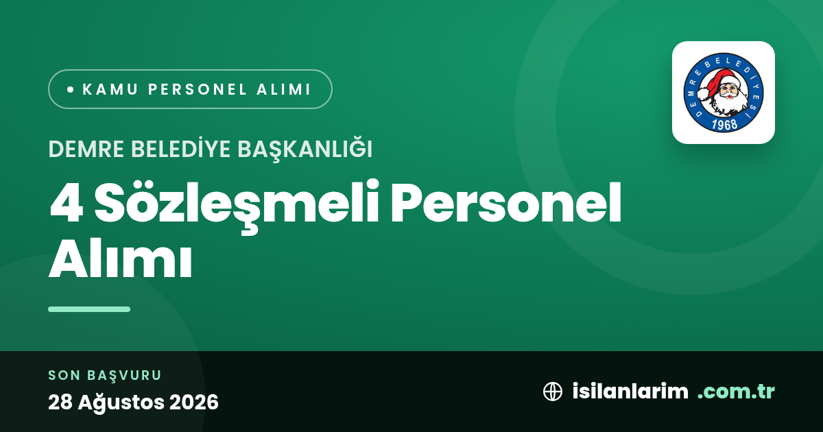 Demre Belediyesi 4 Sözleşmeli Personel Alacak