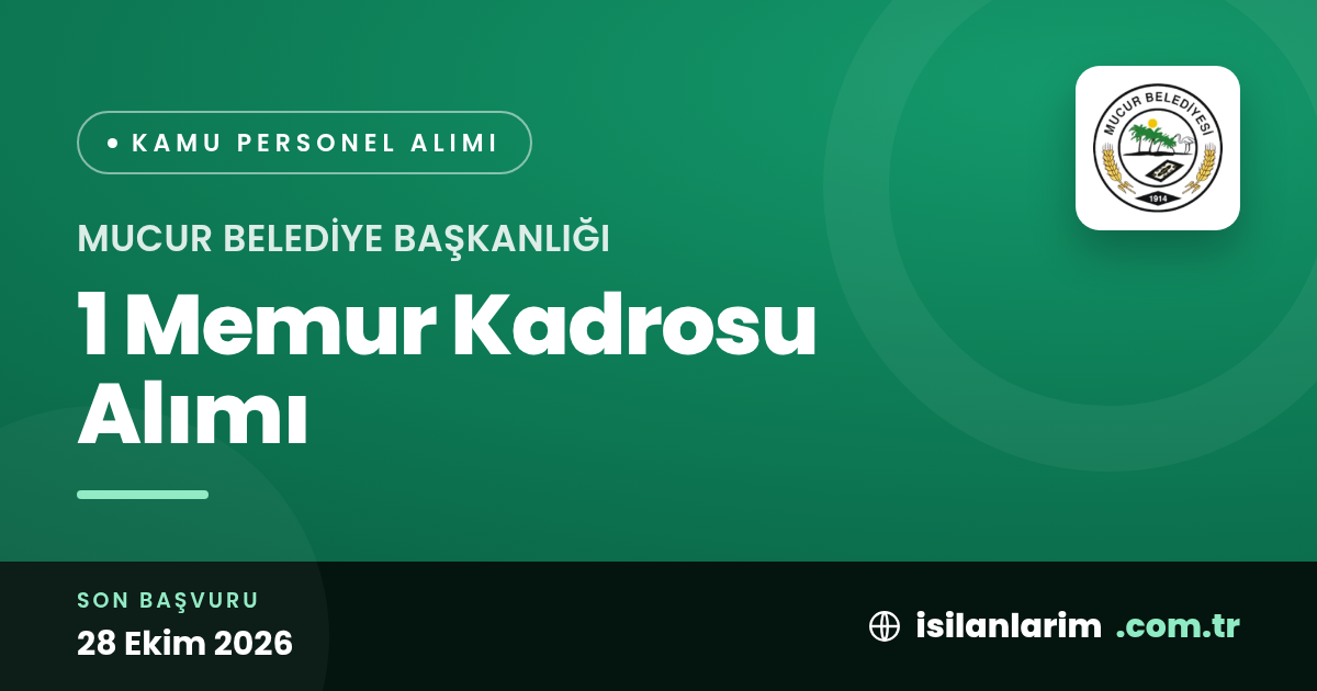 Mucur Belediyesi 1 Memur Kadrosu için Başvuru Alıyor